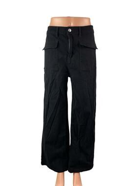 Dokotoo Women's Black High Waisted Flap Pocket Wide Leg Denim Jeans Size 14